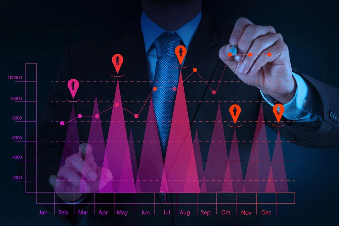 Executivo analisando indicadores de desempenho e crescimento